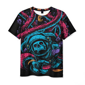 Мужская футболка 3D с принтом Космический осьминог в Санкт-Петербурге, 100% полиэфир | прямой крой, круглый вырез горловины, длина до линии бедер | Тематика изображения на принте: astro | cosmo | galaxy | kraken | octopus | space | астронавт | галактика | космонавт | космос | кракен | осьминог