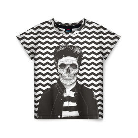 Детская футболка 3D с принтом Мертвый модник в Санкт-Петербурге, 100% гипоаллергенный полиэфир | прямой крой, круглый вырез горловины, длина до линии бедер, чуть спущенное плечо, ткань немного тянется | Тематика изображения на принте: bone | death | fashion | hipster | skelet | skull | кости | мода | скелет | темный | хипстер | череп