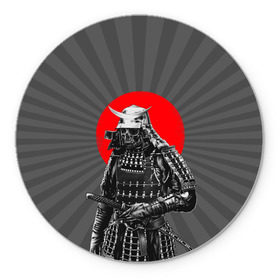 Коврик круглый с принтом Мертвый самурай в Санкт-Петербурге, резина и полиэстер | круглая форма, изображение наносится на всю лицевую часть | bone | japan | samurai | skelet | skull | warrior | воин | катана | кости | меч | самурай | скелет | череп | япония