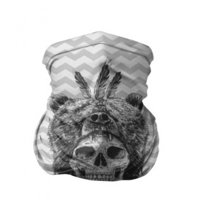 Бандана-труба 3D с принтом Мертвый шаман в Санкт-Петербурге, 100% полиэстер, ткань с особыми свойствами — Activecool | плотность 150‒180 г/м2; хорошо тянется, но сохраняет форму | bear | bone | dark | magic | shaman | skelet | skull | witch | кости | маг | медведь | скелет | череп | шаман