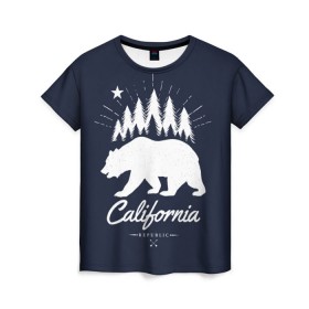 Женская футболка 3D с принтом California Republic в Санкт-Петербурге, 100% полиэфир ( синтетическое хлопкоподобное полотно) | прямой крой, круглый вырез горловины, длина до линии бедер | america | bear | california | united states | usa | америка | калифорния | медведь | сша | штаты