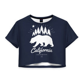 Женская футболка 3D укороченная с принтом California Republic в Санкт-Петербурге, 100% полиэстер | круглая горловина, длина футболки до линии талии, рукава с отворотами | america | bear | california | united states | usa | америка | калифорния | медведь | сша | штаты