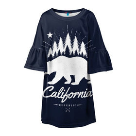 Детское платье 3D с принтом California Republic в Санкт-Петербурге, 100% полиэстер | прямой силуэт, чуть расширенный к низу. Круглая горловина, на рукавах — воланы | america | bear | california | united states | usa | америка | калифорния | медведь | сша | штаты