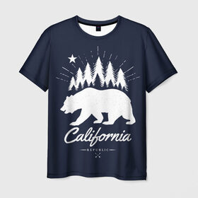 Мужская футболка 3D с принтом California Republic в Санкт-Петербурге, 100% полиэфир | прямой крой, круглый вырез горловины, длина до линии бедер | america | bear | california | united states | usa | америка | калифорния | медведь | сша | штаты