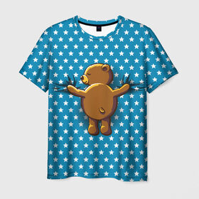 Мужская футболка 3D с принтом Медвежьи объятия в Санкт-Петербурге, 100% полиэфир | прямой крой, круглый вырез горловины, длина до линии бедер | Тематика изображения на принте: bear | beast | kid | love | teddy | toy | звезды | зверь | игрушка | любовь | медведь | мишка
