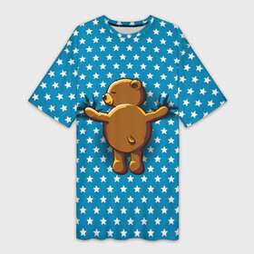 Платье-футболка 3D с принтом Медвежьи объятия в Санкт-Петербурге,  |  | bear | beast | kid | love | teddy | toy | звезды | зверь | игрушка | любовь | медведь | мишка