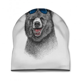 Шапка 3D с принтом Счастливый медведь в Санкт-Петербурге, 100% полиэстер | универсальный размер, печать по всей поверхности изделия | animal | bear | beast | fashion | funny | животное | зверь | медведь | мода | радость | счастье