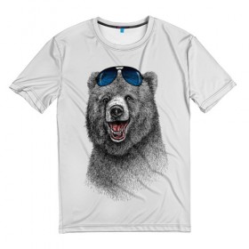 Мужская футболка 3D с принтом Счастливый медведь в Санкт-Петербурге, 100% полиэфир | прямой крой, круглый вырез горловины, длина до линии бедер | animal | bear | beast | fashion | funny | животное | зверь | медведь | мода | радость | счастье