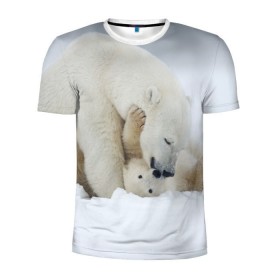 Мужская футболка 3D спортивная с принтом Идиллия в Санкт-Петербурге, 100% полиэстер с улучшенными характеристиками | приталенный силуэт, круглая горловина, широкие плечи, сужается к линии бедра | Тематика изображения на принте: айсберг | арктика | животные | лёд | медведи | природа | север | снег