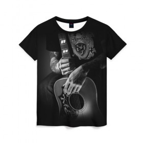Женская футболка 3D с принтом Гитарист в Санкт-Петербурге, 100% полиэфир ( синтетическое хлопкоподобное полотно) | прямой крой, круглый вырез горловины, длина до линии бедер | rock | гитара | рок | рок жив | рок музыка | русский рок