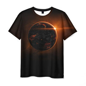 Мужская футболка 3D с принтом Red planet в Санкт-Петербурге, 100% полиэфир | прямой крой, круглый вырез горловины, длина до линии бедер | вселенная | галактика | звёзды | космос | луч | планета | созвездие