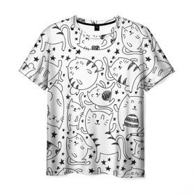 Мужская футболка 3D с принтом Котейки в Санкт-Петербурге, 100% полиэфир | прямой крой, круглый вырез горловины, длина до линии бедер | cat | кот | котенок | котик | кошка | принт | рисунок