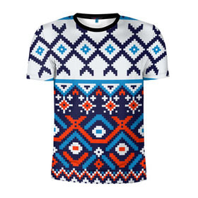 Мужская футболка 3D спортивная с принтом Норвежские узоры в Санкт-Петербурге, 100% полиэстер с улучшенными характеристиками | приталенный силуэт, круглая горловина, широкие плечи, сужается к линии бедра | Тематика изображения на принте: зима | нг | новый год | норвежские узоры | рождество | свитер | снег