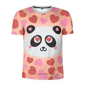 Мужская футболка 3D спортивная с принтом Влюбленная панда в Санкт-Петербурге, 100% полиэстер с улучшенными характеристиками | приталенный силуэт, круглая горловина, широкие плечи, сужается к линии бедра | любовь | панда | сердце