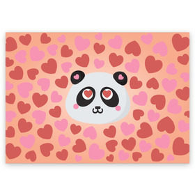 Поздравительная открытка с принтом Влюбленная панда в Санкт-Петербурге, 100% бумага | плотность бумаги 280 г/м2, матовая, на обратной стороне линовка и место для марки
 | любовь | панда | сердце