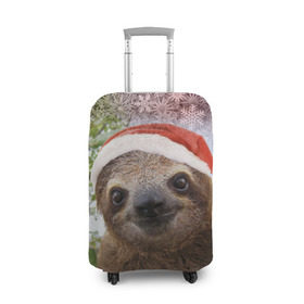 Чехол для чемодана 3D с принтом Рождественский ленивец в Санкт-Петербурге, 86% полиэфир, 14% спандекс | двустороннее нанесение принта, прорези для ручек и колес | джунгли | животное | ленивый | лень | новый год | рождество | снег | снежинки | тропики | улыбка | шапка
