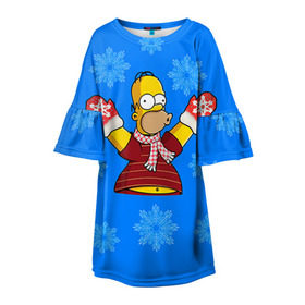 Детское платье 3D с принтом Симпсоны новогодние 2 в Санкт-Петербурге, 100% полиэстер | прямой силуэт, чуть расширенный к низу. Круглая горловина, на рукавах — воланы | Тематика изображения на принте: simpsons | барт | барт симпсон | гомер | гомер симпсон | новый год | симпсоны | снег | снежинки
