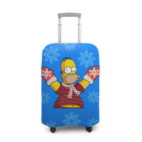 Чехол для чемодана 3D с принтом Симпсоны новогодние 2 в Санкт-Петербурге, 86% полиэфир, 14% спандекс | двустороннее нанесение принта, прорези для ручек и колес | simpsons | барт | барт симпсон | гомер | гомер симпсон | новый год | симпсоны | снег | снежинки