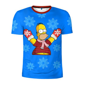 Мужская футболка 3D спортивная с принтом Симпсоны новогодние 2 в Санкт-Петербурге, 100% полиэстер с улучшенными характеристиками | приталенный силуэт, круглая горловина, широкие плечи, сужается к линии бедра | simpsons | барт | барт симпсон | гомер | гомер симпсон | новый год | симпсоны | снег | снежинки