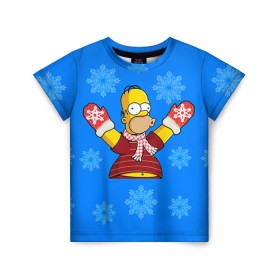 Детская футболка 3D с принтом Симпсоны новогодние 2 в Санкт-Петербурге, 100% гипоаллергенный полиэфир | прямой крой, круглый вырез горловины, длина до линии бедер, чуть спущенное плечо, ткань немного тянется | Тематика изображения на принте: simpsons | барт | барт симпсон | гомер | гомер симпсон | новый год | симпсоны | снег | снежинки