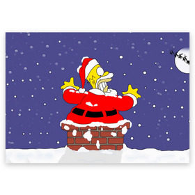 Поздравительная открытка с принтом Симпсоны новогодние 4 в Санкт-Петербурге, 100% бумага | плотность бумаги 280 г/м2, матовая, на обратной стороне линовка и место для марки
 | simpsons | барт | барт симпсон | гомер | гомер симпсон | новый год | симпсоны | снег | снежинки