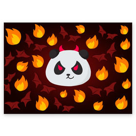 Поздравительная открытка с принтом Панда дьяволенок в Санкт-Петербурге, 100% бумага | плотность бумаги 280 г/м2, матовая, на обратной стороне линовка и место для марки
 | дьяволенок | красный | крылья | огонь | панда | рога