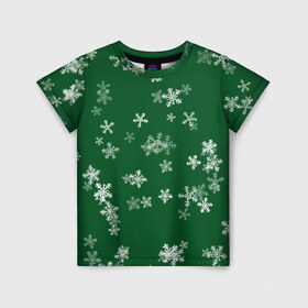 Детская футболка 3D с принтом Снежная феерия (зелёный) в Санкт-Петербурге, 100% гипоаллергенный полиэфир | прямой крой, круглый вырез горловины, длина до линии бедер, чуть спущенное плечо, ткань немного тянется | happy new year | блеск | ёлка | зима | конфетти | новый год | подарки | праздник | снег | снежинки