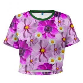 Женская футболка 3D укороченная с принтом Violet в Санкт-Петербурге, 100% полиэстер | круглая горловина, длина футболки до линии талии, рукава с отворотами | лепестки | прикольные картинки | ромашки | цветочки | цветы