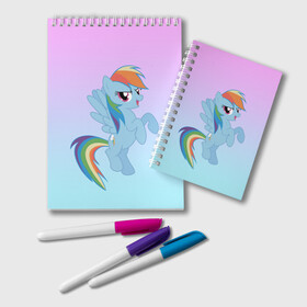 Блокнот с принтом Rainbowdash в Санкт-Петербурге, 100% бумага | 48 листов, плотность листов — 60 г/м2, плотность картонной обложки — 250 г/м2. Листы скреплены удобной пружинной спиралью. Цвет линий — светло-серый
 | Тематика изображения на принте: mlp | pony | rainbowdash | raindbow dash | пони