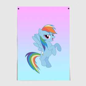 Постер с принтом Rainbowdash в Санкт-Петербурге, 100% бумага
 | бумага, плотность 150 мг. Матовая, но за счет высокого коэффициента гладкости имеет небольшой блеск и дает на свету блики, но в отличии от глянцевой бумаги не покрыта лаком | mlp | pony | rainbowdash | raindbow dash | пони