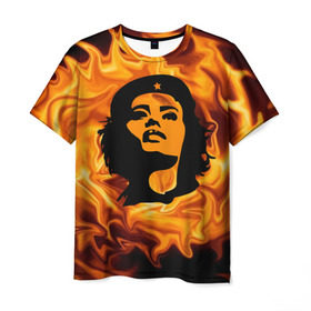 Мужская футболка 3D с принтом Revolutionary girl в Санкт-Петербурге, 100% полиэфир | прямой крой, круглый вырез горловины, длина до линии бедер | звезда | огонь | патриотизм | пламя | революционер | революция | россия | че гевара