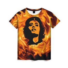 Женская футболка 3D с принтом Revolutionary girl в Санкт-Петербурге, 100% полиэфир ( синтетическое хлопкоподобное полотно) | прямой крой, круглый вырез горловины, длина до линии бедер | звезда | огонь | патриотизм | пламя | революционер | революция | россия | че гевара