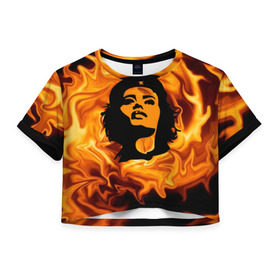 Женская футболка 3D укороченная с принтом Revolutionary girl в Санкт-Петербурге, 100% полиэстер | круглая горловина, длина футболки до линии талии, рукава с отворотами | звезда | огонь | патриотизм | пламя | революционер | революция | россия | че гевара