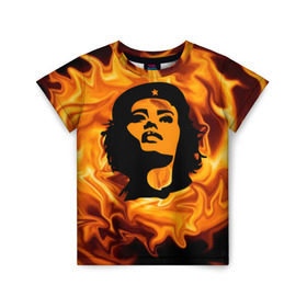 Детская футболка 3D с принтом Revolutionary girl в Санкт-Петербурге, 100% гипоаллергенный полиэфир | прямой крой, круглый вырез горловины, длина до линии бедер, чуть спущенное плечо, ткань немного тянется | звезда | огонь | патриотизм | пламя | революционер | революция | россия | че гевара