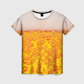 Женская футболка 3D с принтом Пивная тема в Санкт-Петербурге, 100% полиэфир ( синтетическое хлопкоподобное полотно) | прямой крой, круглый вырез горловины, длина до линии бедер | пена | прикол | пузырьки