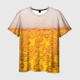 Мужская футболка 3D с принтом Пивная тема в Санкт-Петербурге, 100% полиэфир | прямой крой, круглый вырез горловины, длина до линии бедер | пена | прикол | пузырьки