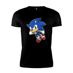 Мужская футболка премиум с принтом Sonic в Санкт-Петербурге, 92% хлопок, 8% лайкра | приталенный силуэт, круглый вырез ворота, длина до линии бедра, короткий рукав | sonic
