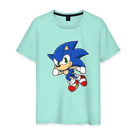 Мужская футболка хлопок с принтом Sonic в Санкт-Петербурге, 100% хлопок | прямой крой, круглый вырез горловины, длина до линии бедер, слегка спущенное плечо. | sonic