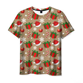 Мужская футболка 3D с принтом Рождество в Санкт-Петербурге, 100% полиэфир | прямой крой, круглый вырез горловины, длина до линии бедер | дед мороз | леденец | новый год | рождество | снежинки