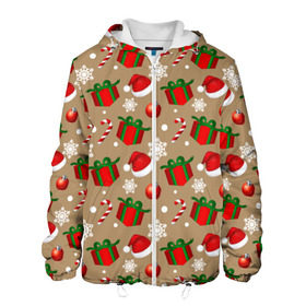 Мужская куртка 3D с принтом Рождество в Санкт-Петербурге, ткань верха — 100% полиэстер, подклад — флис | прямой крой, подол и капюшон оформлены резинкой с фиксаторами, два кармана без застежек по бокам, один большой потайной карман на груди. Карман на груди застегивается на липучку | Тематика изображения на принте: дед мороз | леденец | новый год | рождество | снежинки