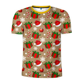 Мужская футболка 3D спортивная с принтом Рождество в Санкт-Петербурге, 100% полиэстер с улучшенными характеристиками | приталенный силуэт, круглая горловина, широкие плечи, сужается к линии бедра | дед мороз | леденец | новый год | рождество | снежинки