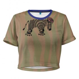 Женская футболка 3D укороченная с принтом Safari в Санкт-Петербурге, 100% полиэстер | круглая горловина, длина футболки до линии талии, рукава с отворотами | 