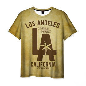 Мужская футболка 3D с принтом Лос-Анджелес в Санкт-Петербурге, 100% полиэфир | прямой крой, круглый вырез горловины, длина до линии бедер | Тематика изображения на принте: america | beach | california state | los angeles | palm trees | sea | states | united | usa | америки | калифорния | лос анджелес | море | пальмы | пляж | соединенные | сша | штат | штаты