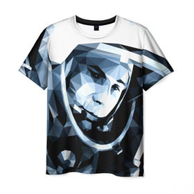 Мужская футболка 3D с принтом Гагарин в Санкт-Петербурге, 100% полиэфир | прямой крой, круглый вырез горловины, длина до линии бедер | Тематика изображения на принте: поехали | полигоны | юрий