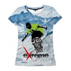 Женская футболка 3D с принтом Extreme в Санкт-Петербурге, 100% полиэфир ( синтетическое хлопкоподобное полотно) | прямой крой, круглый вырез горловины, длина до линии бедер | extreme | snowboard | сноуборд | экстрим