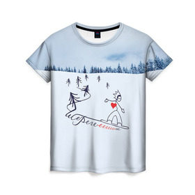 Женская футболка 3D с принтом Шерегеш в Санкт-Петербурге, 100% полиэфир ( синтетическое хлопкоподобное полотно) | прямой крой, круглый вырез горловины, длина до линии бедер | gesh | геш | лыжи | лыжник | сноуборд | шерегеш | шершавель