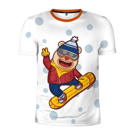 Мужская футболка 3D спортивная с принтом Мишка сноубордист в Санкт-Петербурге, 100% полиэстер с улучшенными характеристиками | приталенный силуэт, круглая горловина, широкие плечи, сужается к линии бедра | extreme | snowboard | медведь | мишка | сноуборд | экстрим