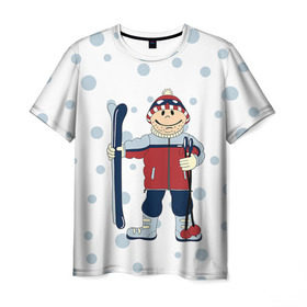 Мужская футболка 3D с принтом Лыжник в Санкт-Петербурге, 100% полиэфир | прямой крой, круглый вырез горловины, длина до линии бедер | 