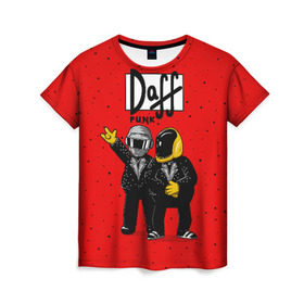Женская футболка 3D с принтом Daff Punk в Санкт-Петербурге, 100% полиэфир ( синтетическое хлопкоподобное полотно) | прямой крой, круглый вырез горловины, длина до линии бедер | donut | homer | music | simpson | барт | гомер | музыка | пончик | симпсон