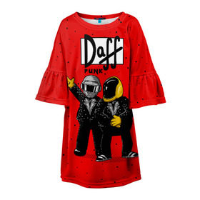 Детское платье 3D с принтом Daff Punk в Санкт-Петербурге, 100% полиэстер | прямой силуэт, чуть расширенный к низу. Круглая горловина, на рукавах — воланы | donut | homer | music | simpson | барт | гомер | музыка | пончик | симпсон